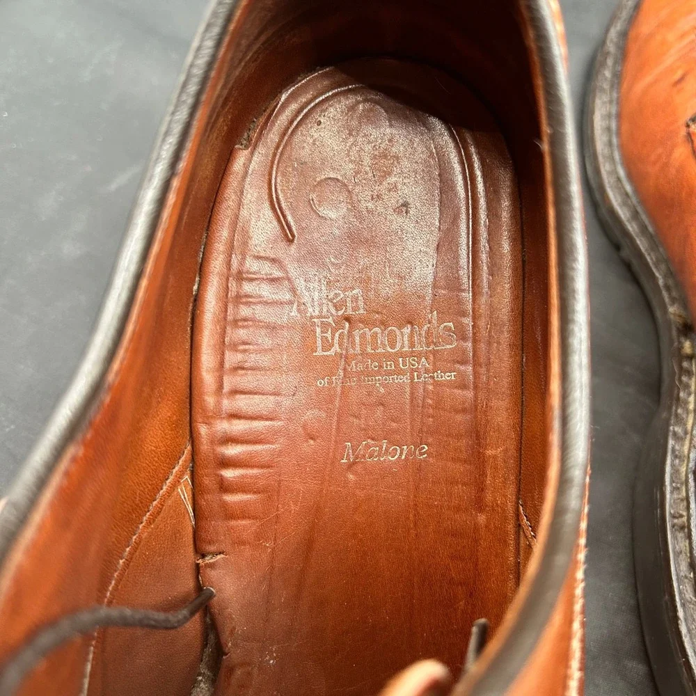 Allen Edmonds Malone Men 10 D Cognac Brown Leather Split Toe Derby Shoes‎ 8888